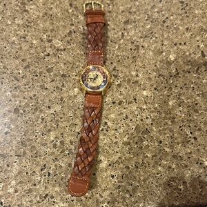 Vintage Relic Braided Leather Strap Gold Watch